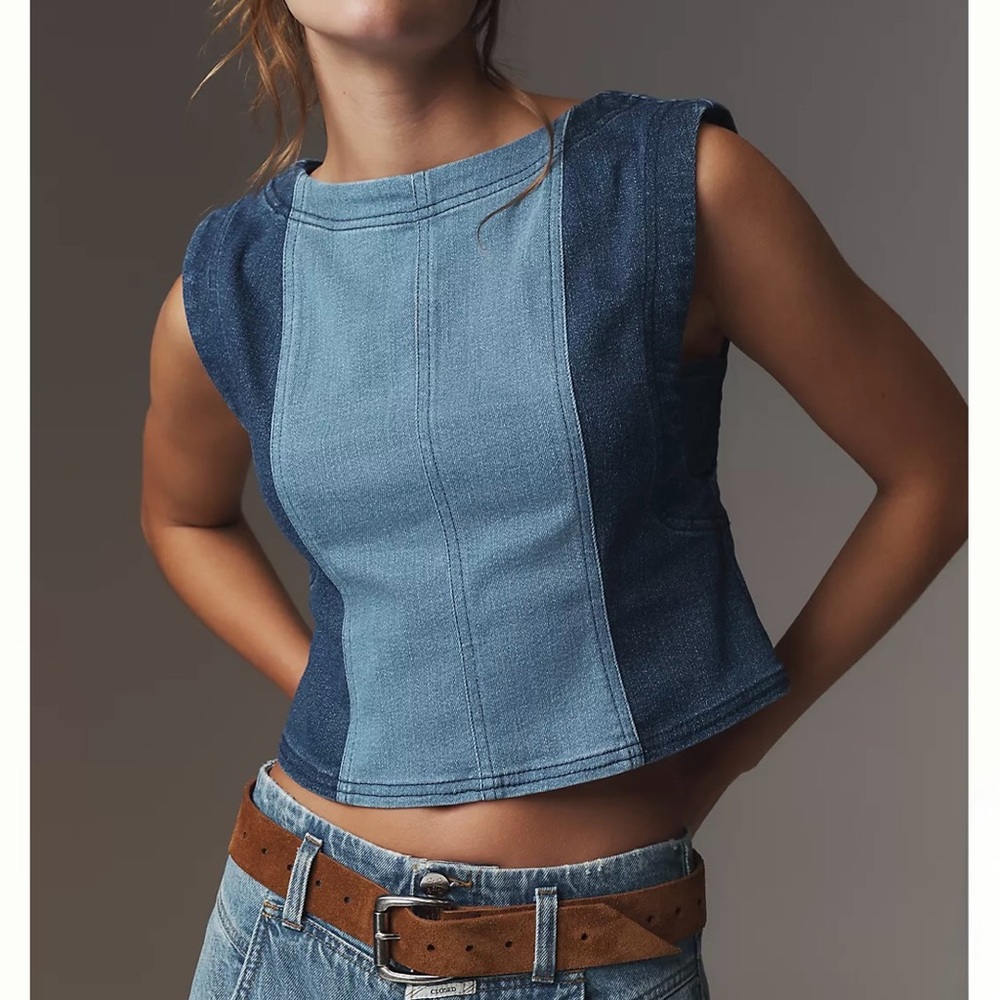 Pilcro Sleeveless Two-Tone Denim Tank Top